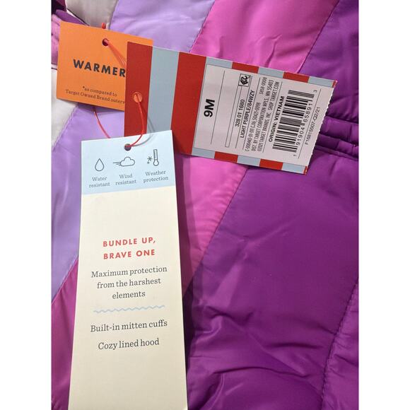 Cat & Jack Baby Girls Hooded Puffer One-Piece Pink Purple Snowsuit Size 9M New - Picture 4 of 6